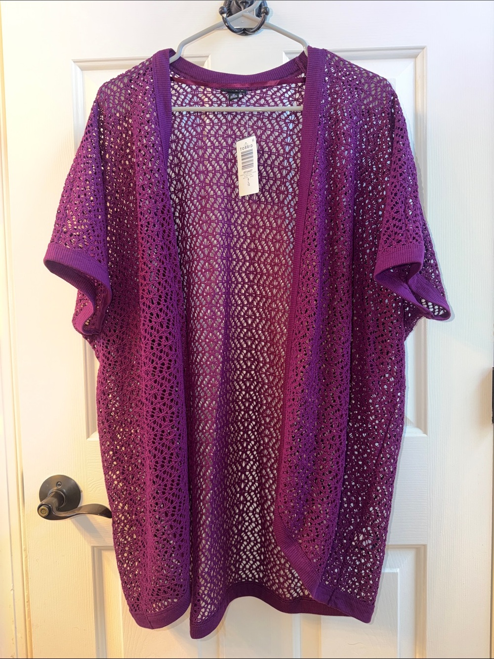 torrid Purple Open-Knit Short Sleeve Cardigan Sweater